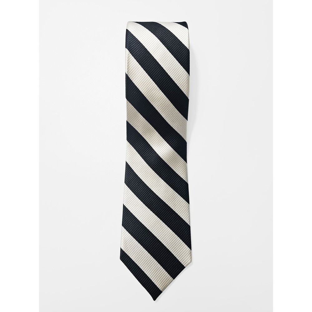 The Tie Bar Retro Black and White Striped Silk Neck Tie